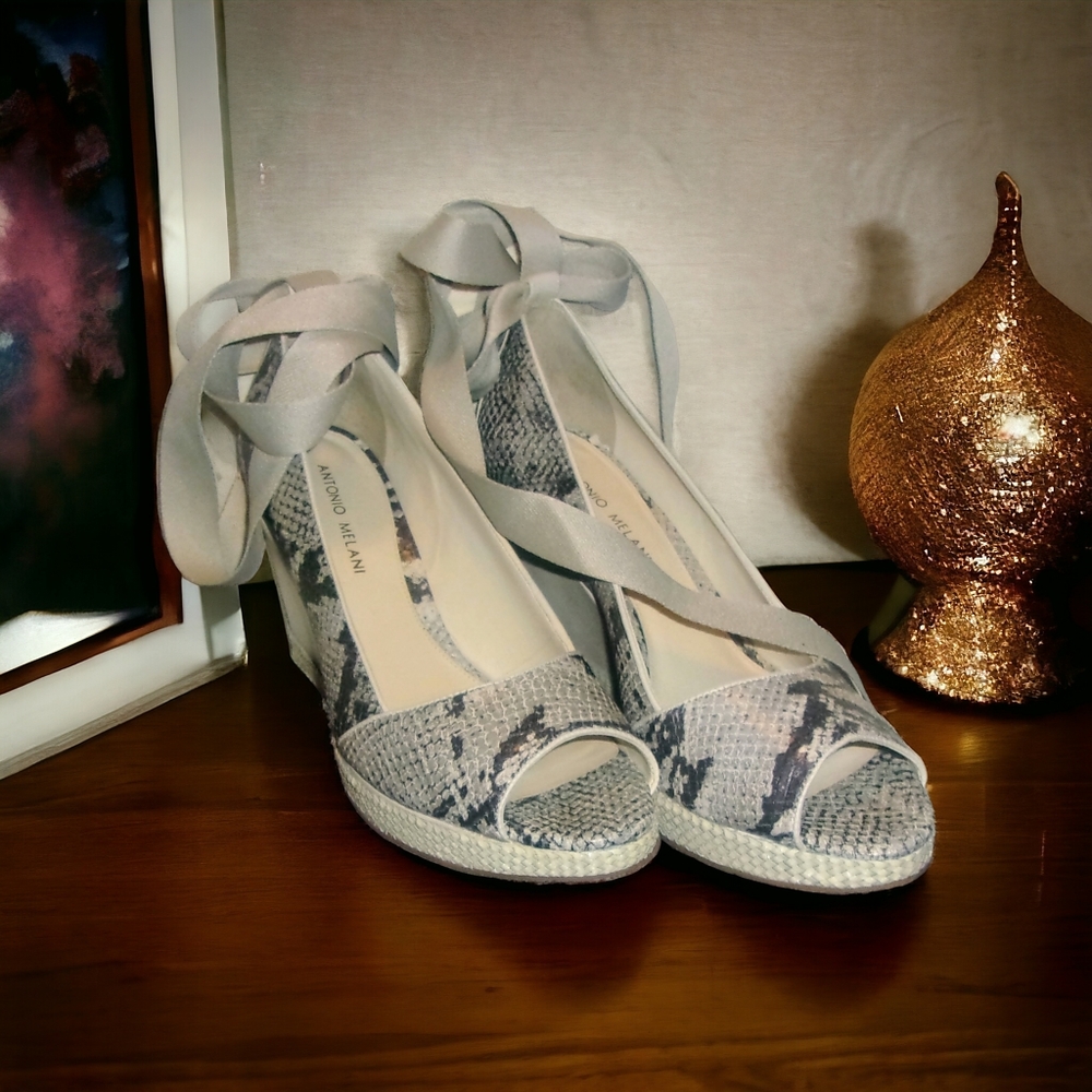 ANTONIO MELANI | Leather Snakeskin Pattern Wedges | NIB ✨ Size 9.5